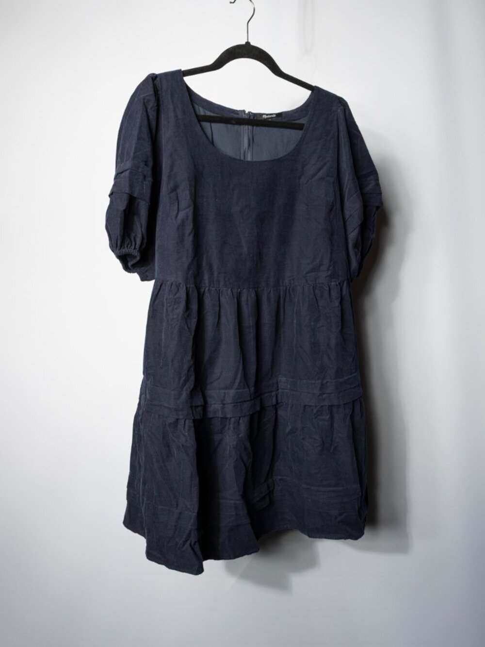 Madewell Tiered Puff Sleeve Mini Dress Navy Blue Corduroy NWOT Size XL - Picture 2 of 10